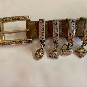 Vintage Brighton brown leather belt 32” with 4 charms and silver details.Size M.